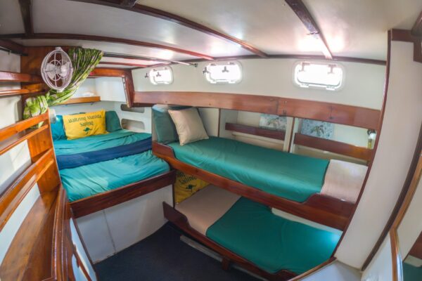 Cabin on Waltzing Matilda with a double bed and bunks