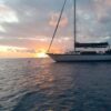 Waltzing Matilda at anchor at sunset in the Whitsundays